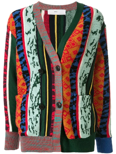 Toga Patterned Colour Block Cardigan In Green