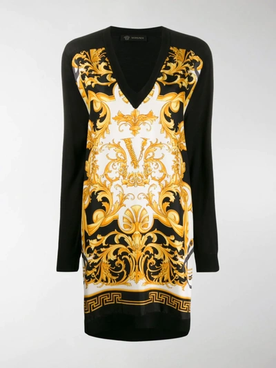 Versace Barocco Rodeo Print Dress In Black