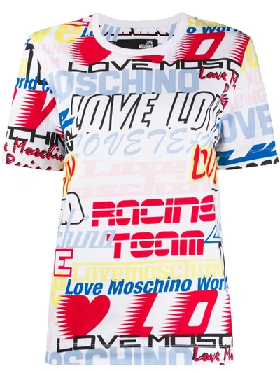 Love Moschino All Over Logo Print T-shirt In White