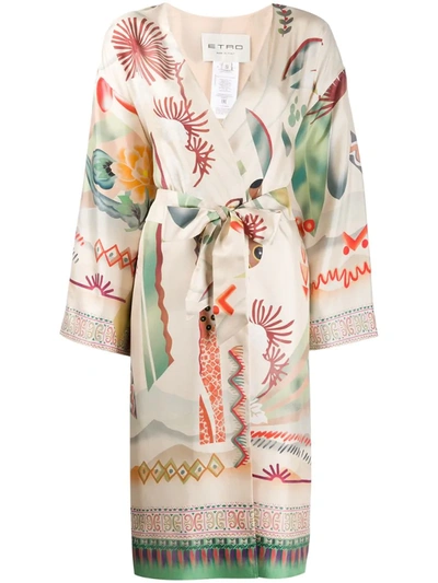 Etro Light Graffiti Print Silk Coat In Multicolour