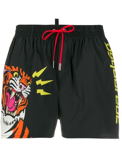 Dsquared2 Tiger Swimming Trunks In Black