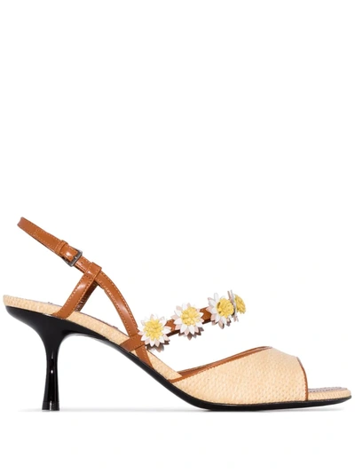 Fabrizio Viti Beige Bea 65 Raffia And Daisy Sandals In Neutrals