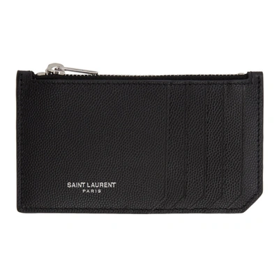 Saint Laurent Logo-print Grained-leather Cardholder In Black