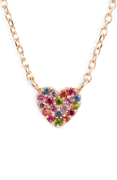 Anzie Love Rainbow Heart Pendant Necklace In Gold/ Multi