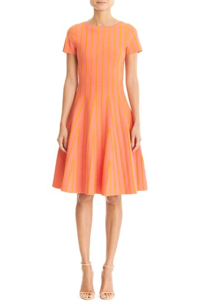 Carolina Herrera Short Sleeve Fit & Flare Dress In Coral Multi