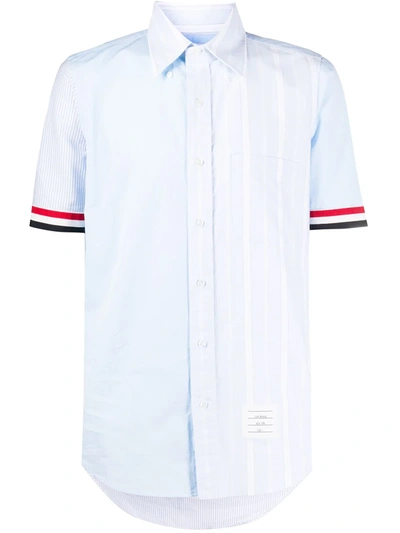 Thom Browne Classic-fit Stripe Trim Short-sleeve Button-down Shirt In Light Blue