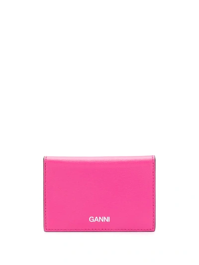 Ganni Textured Leather Clutch In Shocking Pink