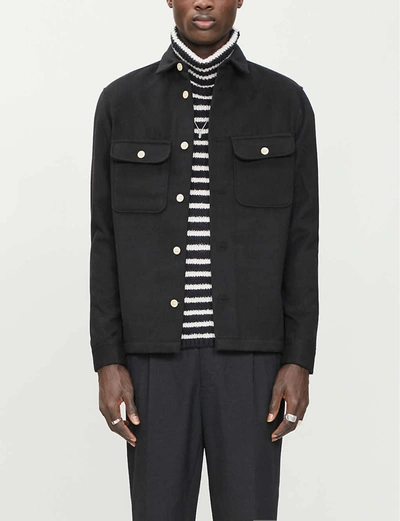 Allsaints Lamoure Slim Fit Button-up Chamois Shirt Jacket In Jet+black