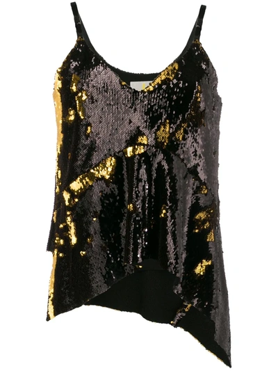 Marques' Almeida Top This Straps Sequin W/draped Hem In Black Gold