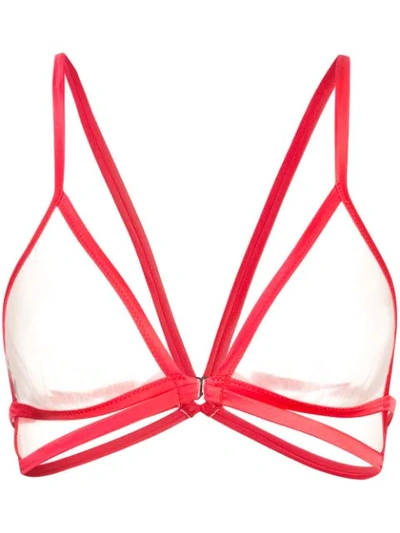 Fleur Du Mal Luxe Silk Strappy Bondage Bra In Pop Cherry