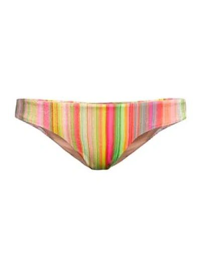 Pilyq Ruched Retro Stripe Bikini Bottom In Retro Stripes