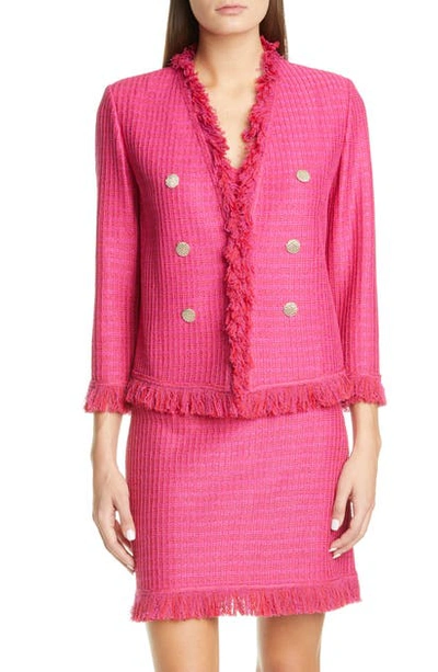 St John Poppy Textured Fringe Wool-blend Jacket In Camellia Multi