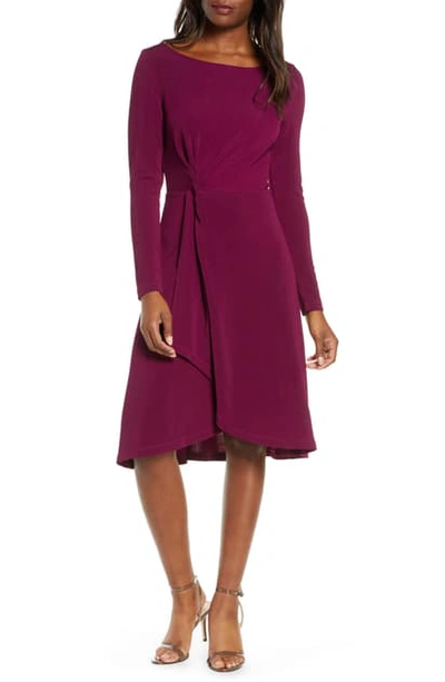 Leota Erin Knot Waist Long Sleeve Textured Crepe Dress