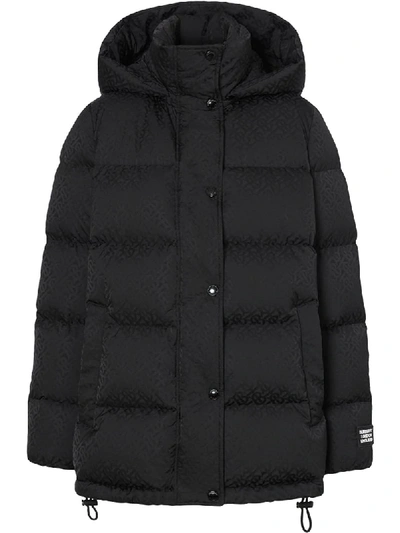 Burberry Logo-jacquard Quilted Hooded Jacket In Black