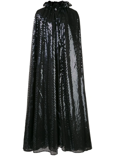 Halpern Ruffled-neck Sequin-embellished Cape In Black