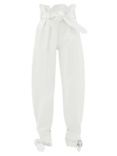 Attico Belted Wide-leg Leather Trousers In White