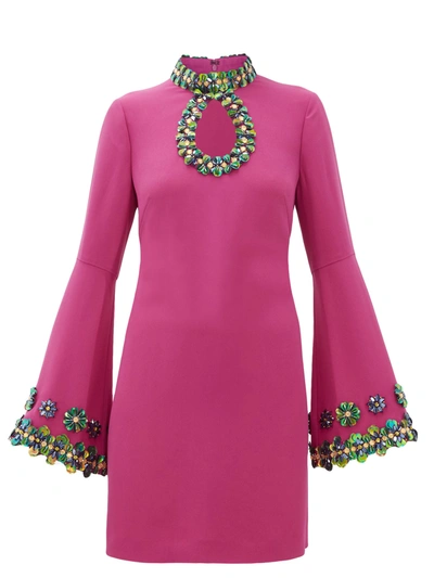 Andrew Gn Embellished Flare-sleeve Crepe Mini Dress In Pink