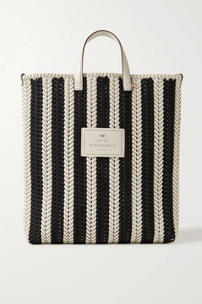 Anya Hindmarch The Neeson Striped Woven-leather Tote Bag In Black & White