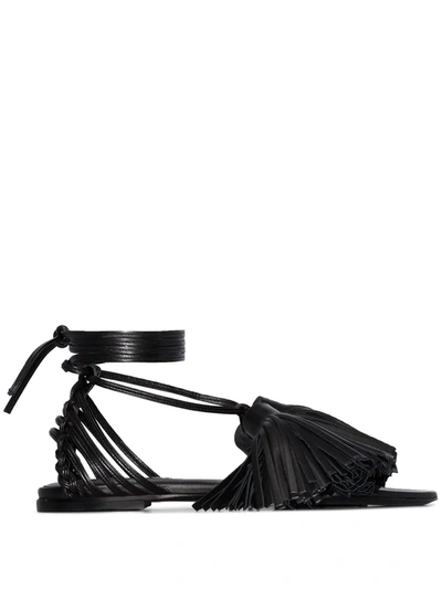 Jil Sander Tasseled Leather Sandals In Black