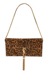 Saint Laurent Kate Ysl Monogram Leopard Shoulder Bag W/ Tassel In Manto Naturale Nero