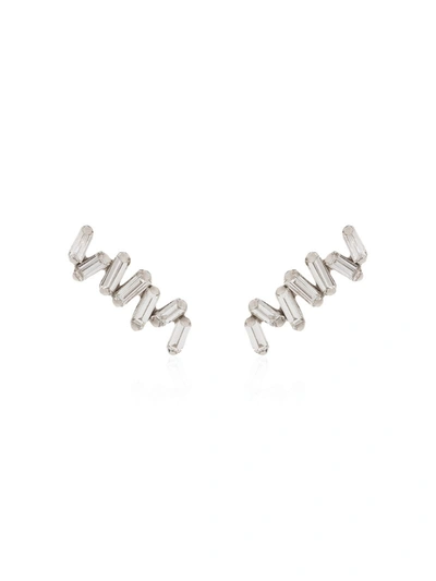 Suzanne Kalan 18kt White Gold Baguette Diamond Earrings In Metallic