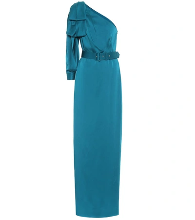 Peter Pilotto One-shoulder Satin Gown In Blue