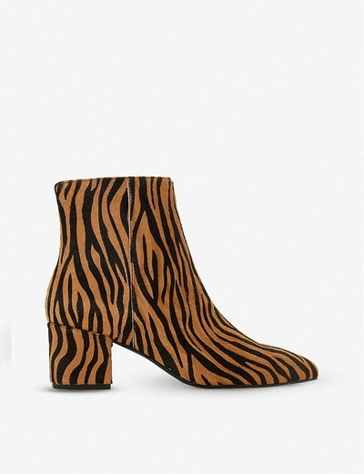 Dune Womens Tiger-print Leather Omarii Pony Hair Heeled Ankle Boots 37