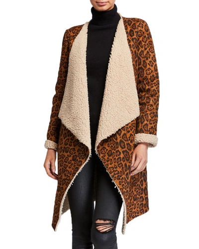 Alberto Makali Leopard Print Faux Shearling Long Easy Jacket