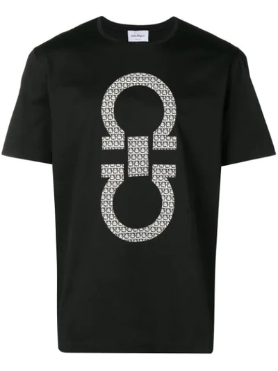 Ferragamo Men's Gancini-patch Crewneck T-shirt In Black