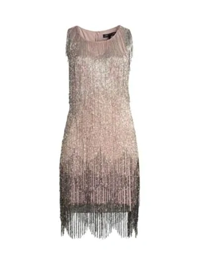 Aidan Mattox Fully Fringe Beaded Sleeveless Cocktail Dress In Warm Ginger