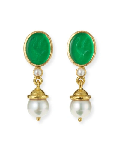 Elizabeth Locke 19k Crane Venetian Glass Intaglio Pearl-drop Earrings