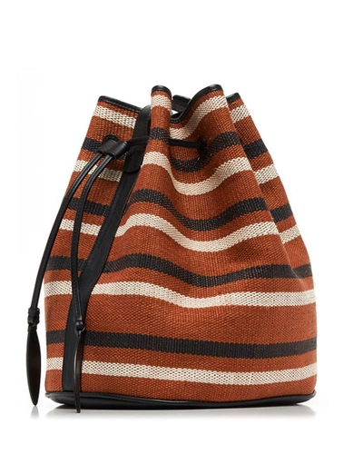 Hunting Season Leather-trimmed Striped Straw Bucket Bag In Black Pattern
