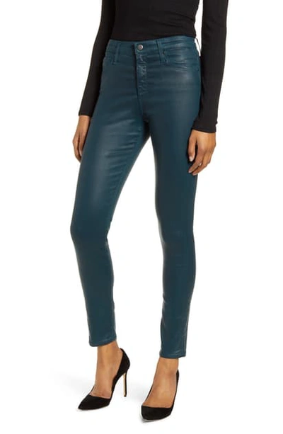 Ag Farrah Sateen High-rise Ankle Skinny Jeans In Leatherette Lt Royal Loon