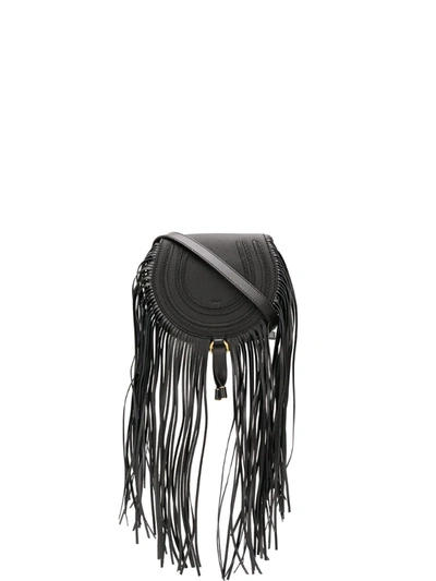Chloé Mini Marcie Fringed Crossbody Bag In Black