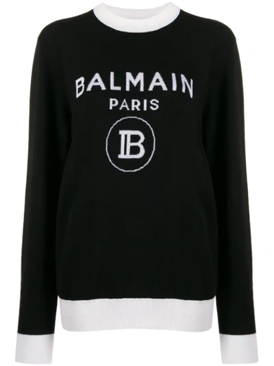Balmain Logo Wool & Cashmere Sweater In Black