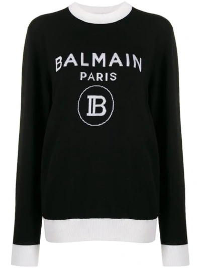 Balmain Logo Wool And Cashmere Sweater In Black