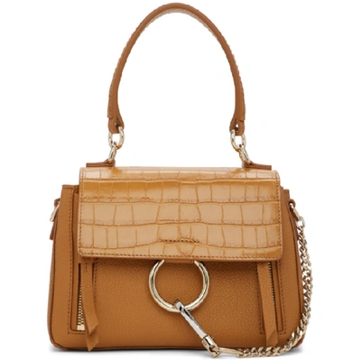 Chloé Brown Faye Small Mock Croc Leather Shoulder Bag In Neutrals