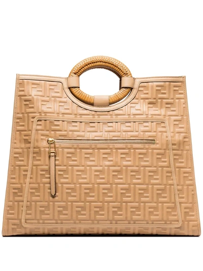 Fendi Neutral Runaway Large Ff Embossed Leather Tote Bag In Neutrals