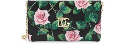 Dolce & Gabbana Flower Micro Cross Body Bag In Rosa/nero