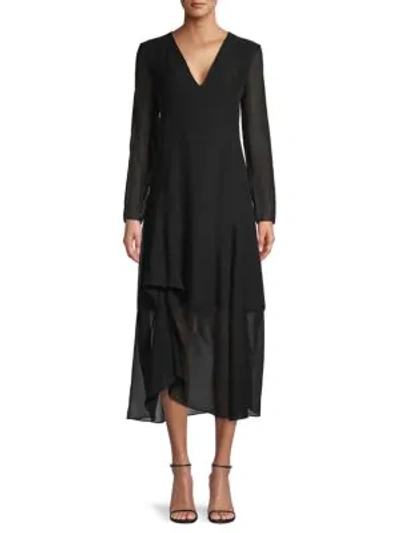 Akris Long-sleeve Silk Midi Dress In Black