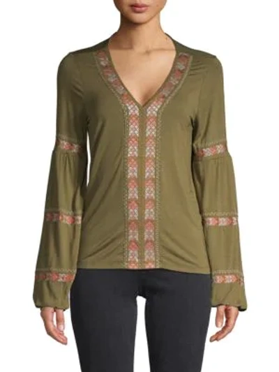 Design History Embroidered Puff-sleeve Top In Wild Olive