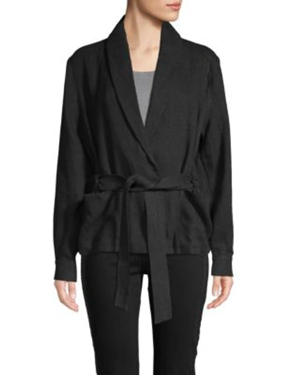 Frame Belted Linen Wrap Jacket In Noir