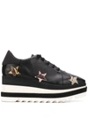 Stella Mccartney Sneak-elyse Python-print Stars Platform Wedge Sneakers In Black