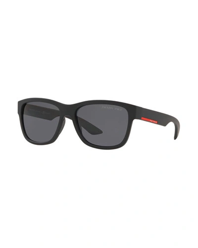 Prada Men's Polarized Sport Square Sunglasses, 57mm In Black Rubber/polarized Gray