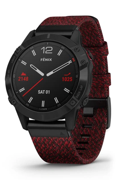 Garmin Fenix 6 Ember Orange Or Heathered Red Band Smartwatch, 47mm In Black/red