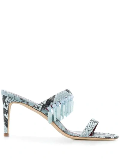 Staud Raoule Embellished Snakeskin-embossed Leather Mules In Light Blue