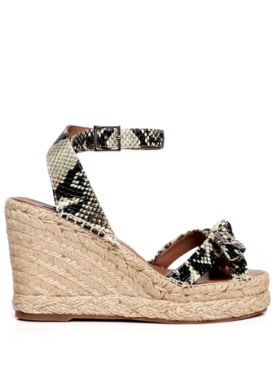 Tabitha Simmons Ross Bow-embellished Snake-effect Leather Espadrille Wedge Sandals In Multi