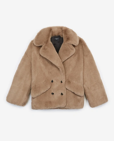 The Kooples Candy Double-breasted Faux-fur Coat In Caramel