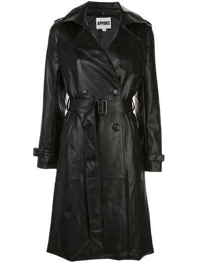 Apparis Lucia Faux-leather Trench Coat In Black