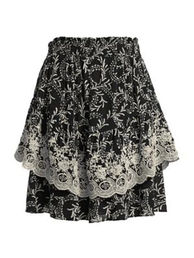 Joie Braylee Embroidered Botanical Skirt In Caviar